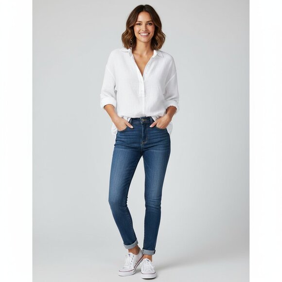 Aritzia Community Shirt Poplin cotton linen White Collared Half Button Size XXS - Picture 1 of 16